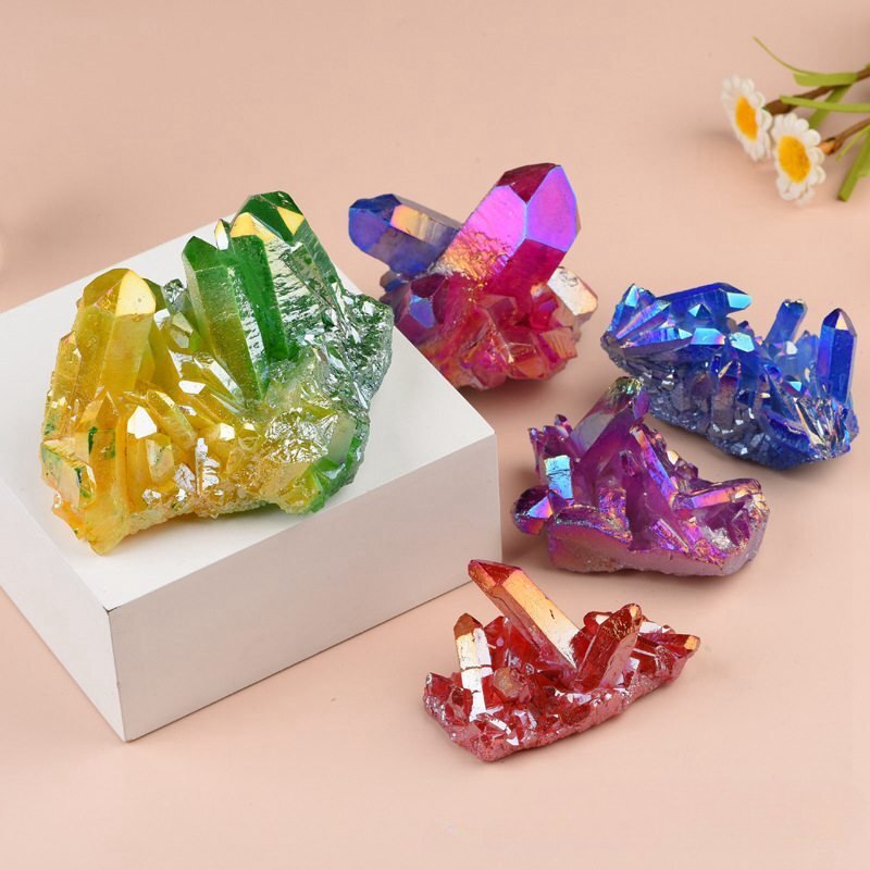 Natural Quartz Angel Aura Titanium Crystal Cluster Healing Rough Stone Specimens