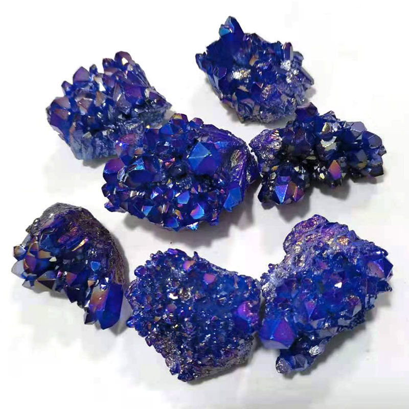80g Natural Aura Blue Crystal Titanium Rock Stone Cluster VUG Specimens Healing