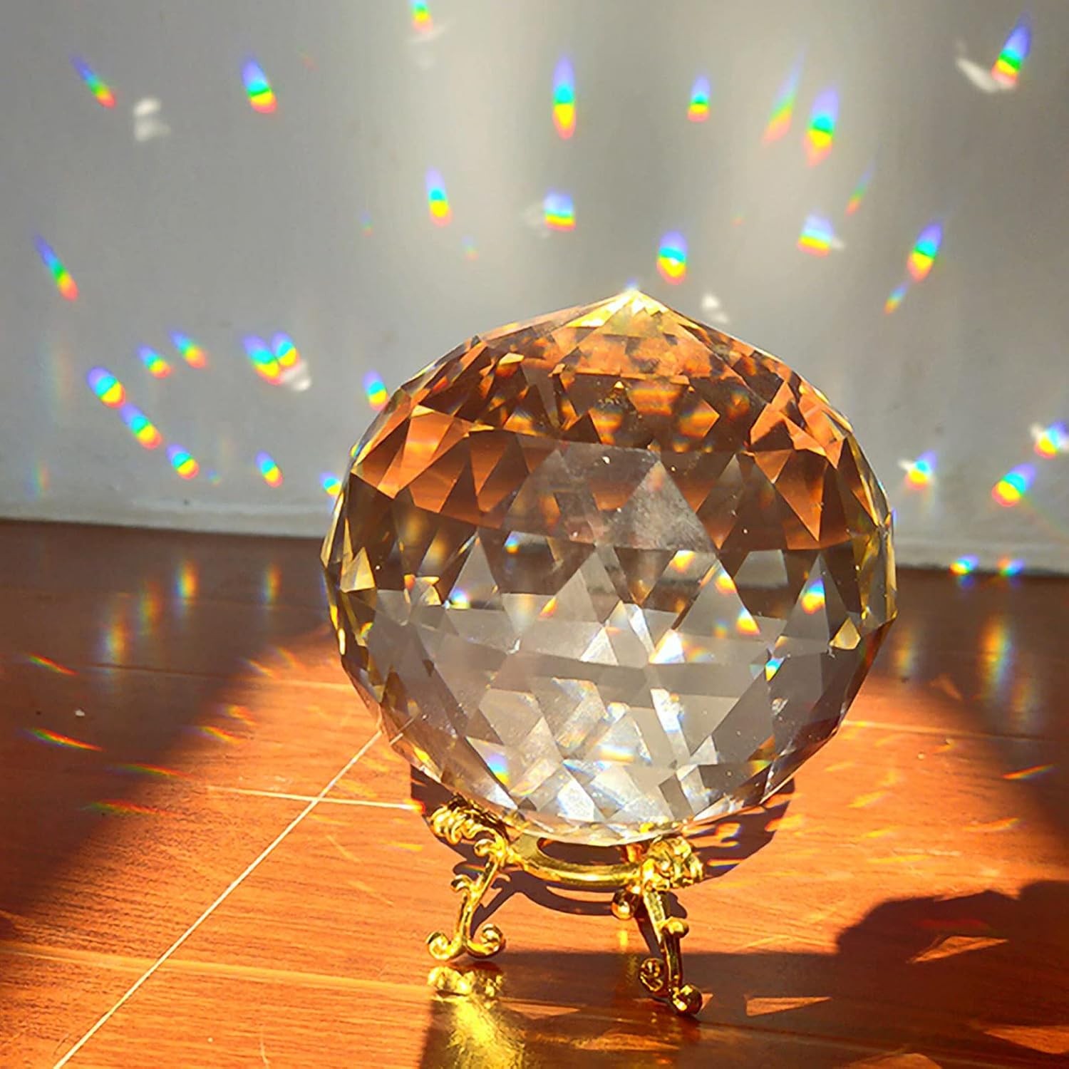 Clear Glass Crystal Ball Prisms W/ Stand Window Rainbow Maker Sphere Faceted