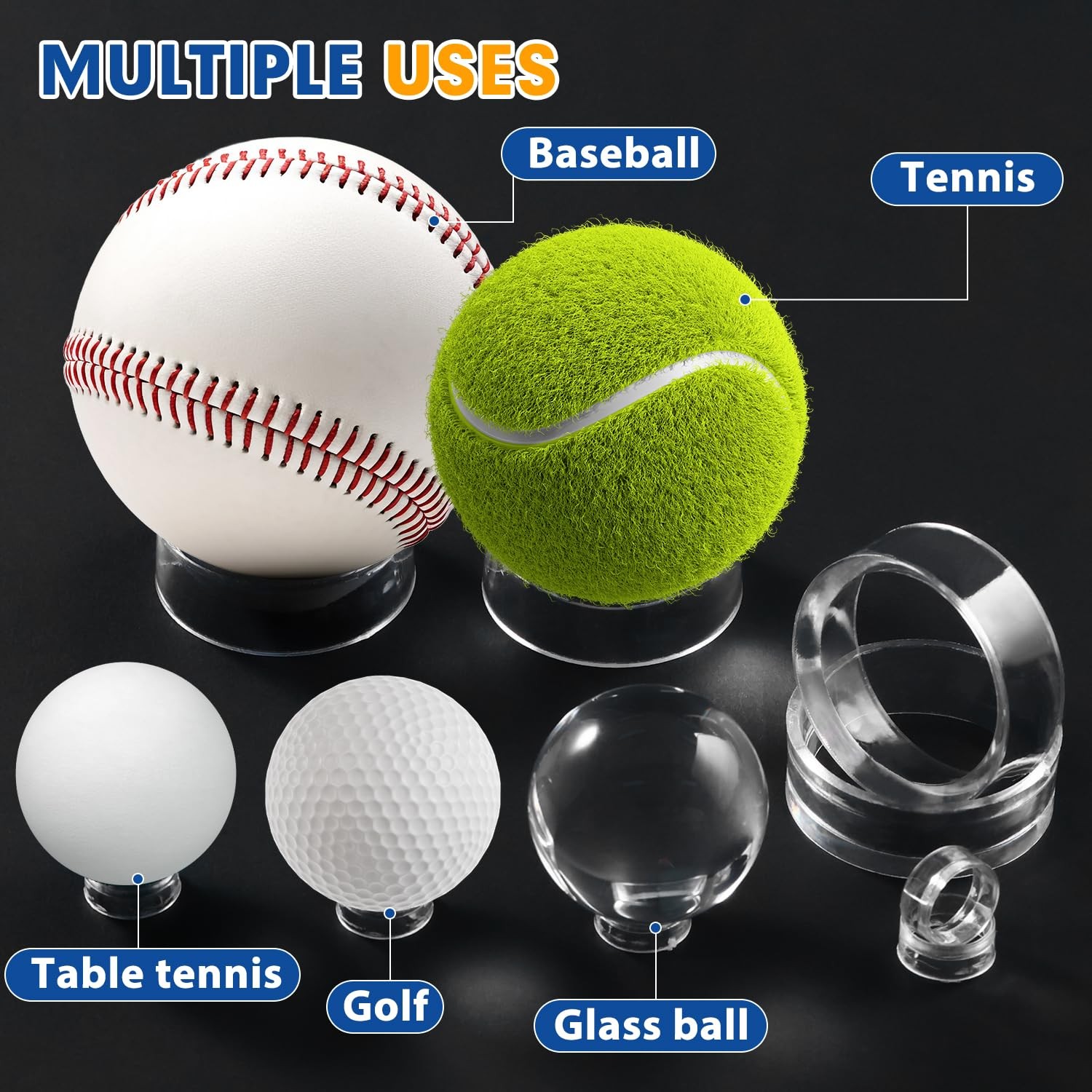 30 pcs Large Acrylic Clear Baseball Stands 1-5/8″ Size Display Holders