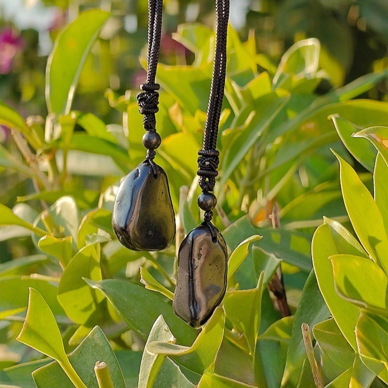 Shungite black original stone retro style random shaped energy stone pendant