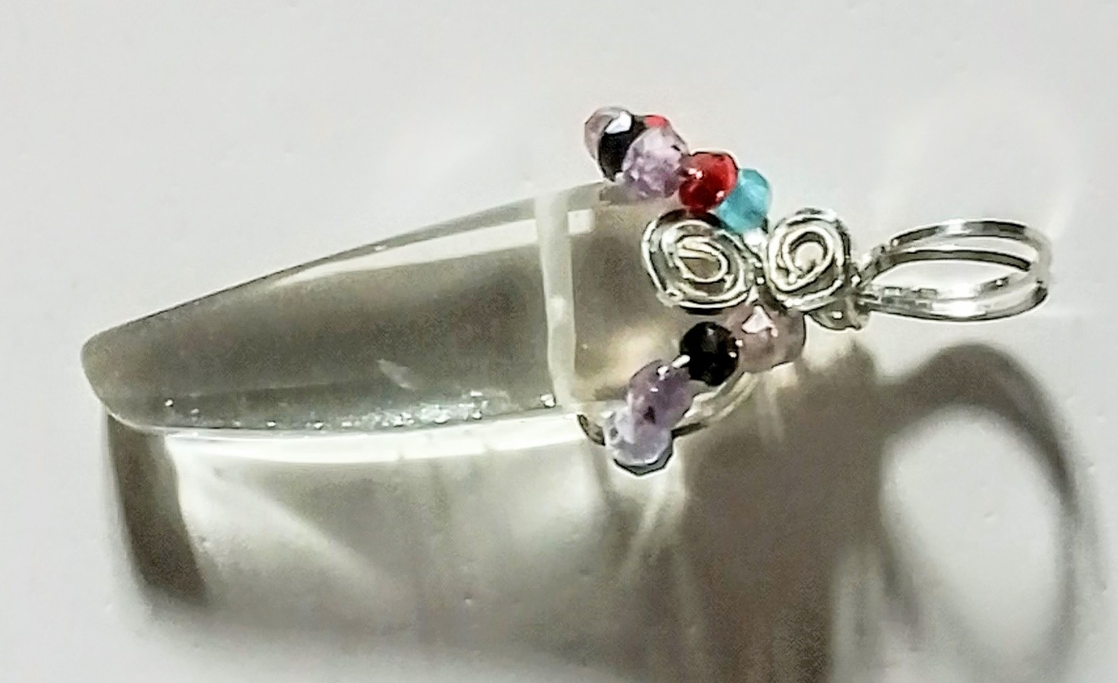 Quartz Crystal Point Natural Zircon Multicolor Pendant Sterling Silver FREE SHIP