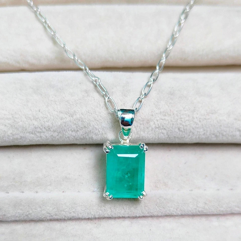 Natural Green Emerald 24 Ct 925 Silver Emerald Shape Pendant IGL Loose Gems 6LHP