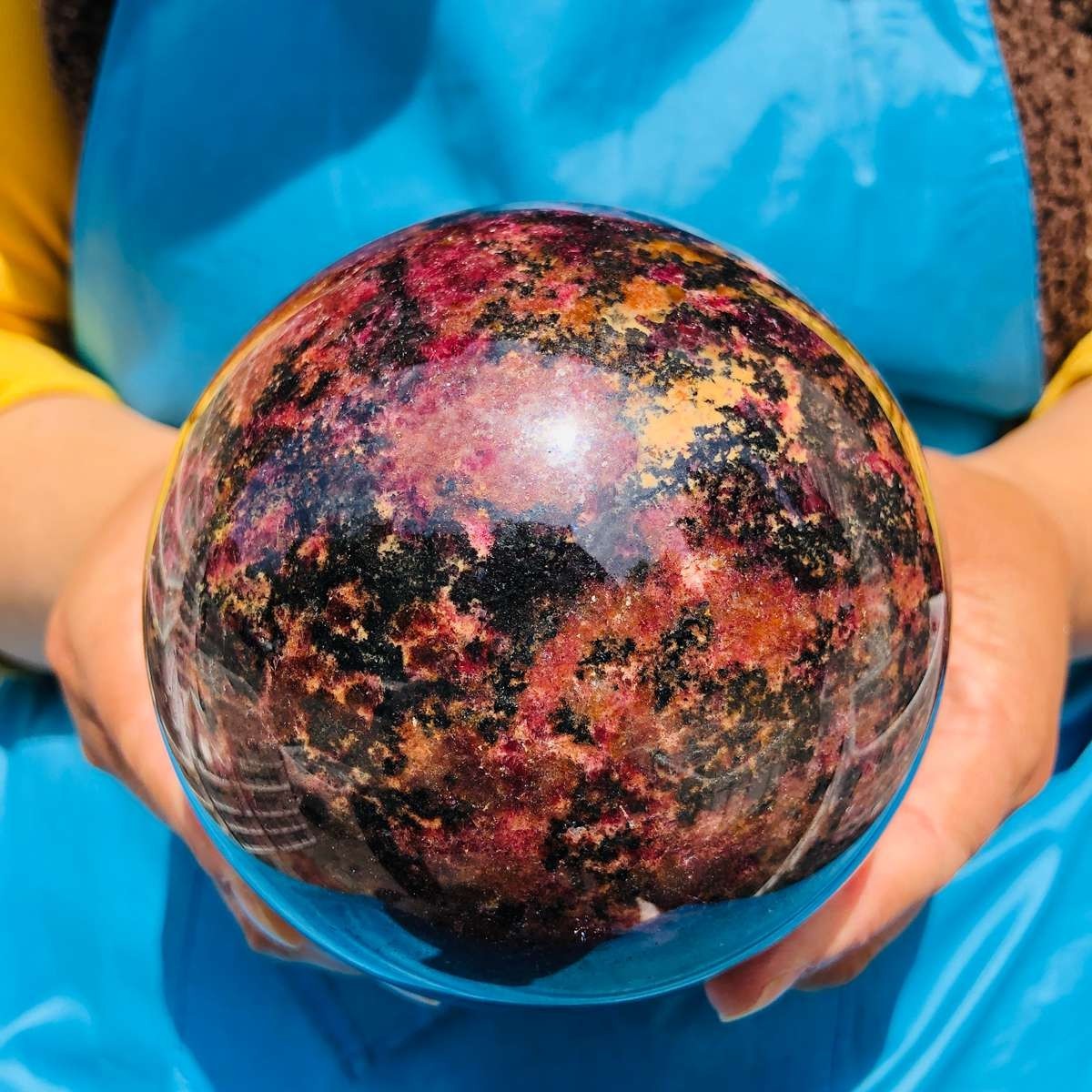 5.12 LB Natural Rhodonite Crystal Sphere Pink Black Healing Gem Stone 4779