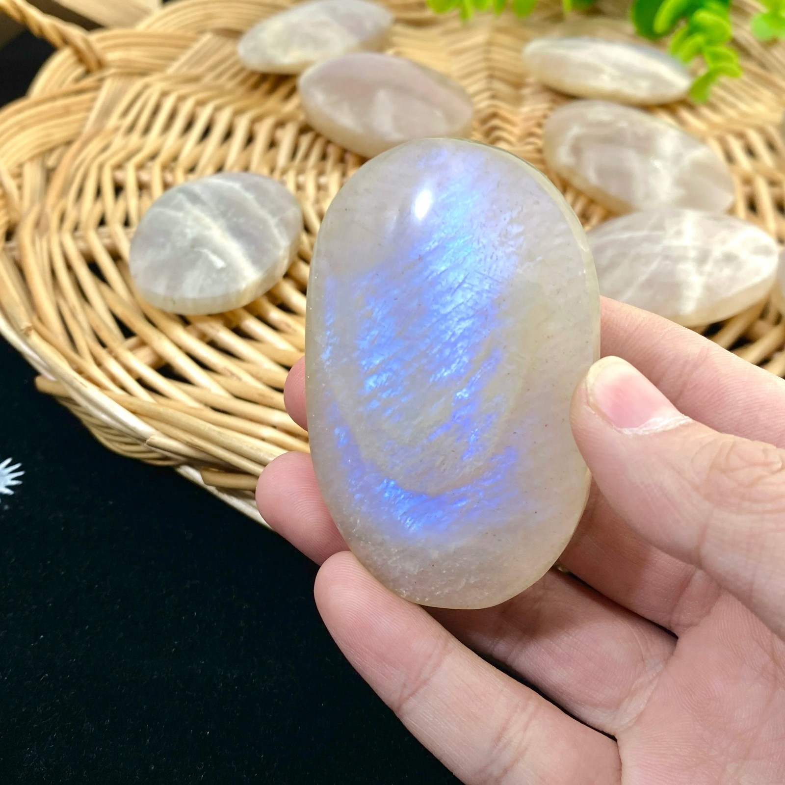 Natural Moonstone Palm Stone Sun & Moon Polished Healing Crystal Worry Stone