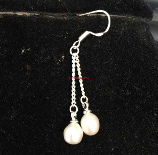 Fashion Genuine Natural White Pearl Drop Dangle Silver Hook 925 Girl Earrings