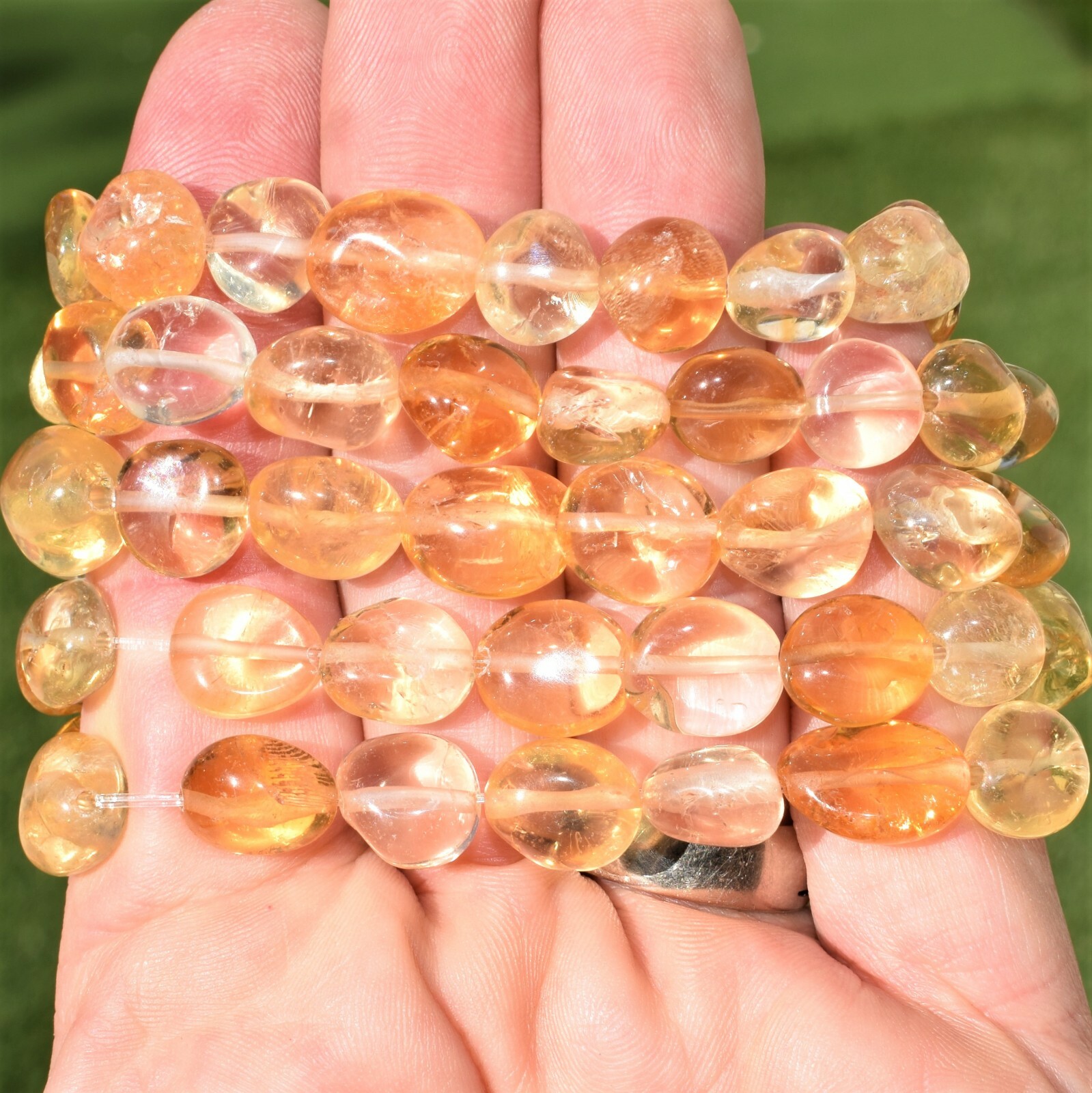 Premium CHARGED Citrine Crystal Nugget Stretchy Bracelet + Selenite Puffy Heart