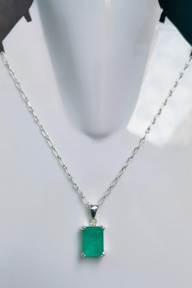 Natural Green Emerald 22 Ct 925 Silver Emerald Shape Pendant IGL Loose Gems 6JHD