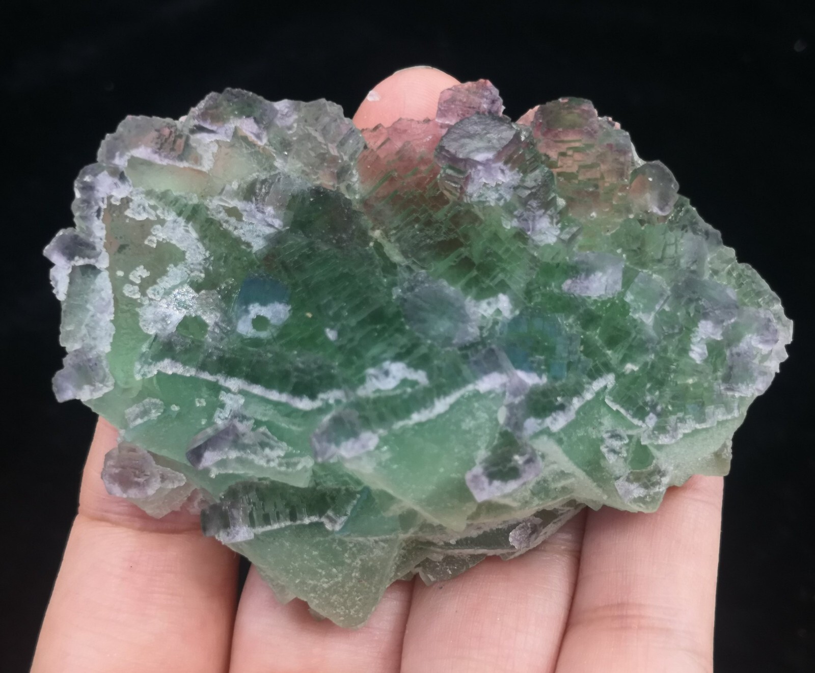 72mm 98g Stepped Cubic Fluorite on Octahedron Fluorite, with Stand