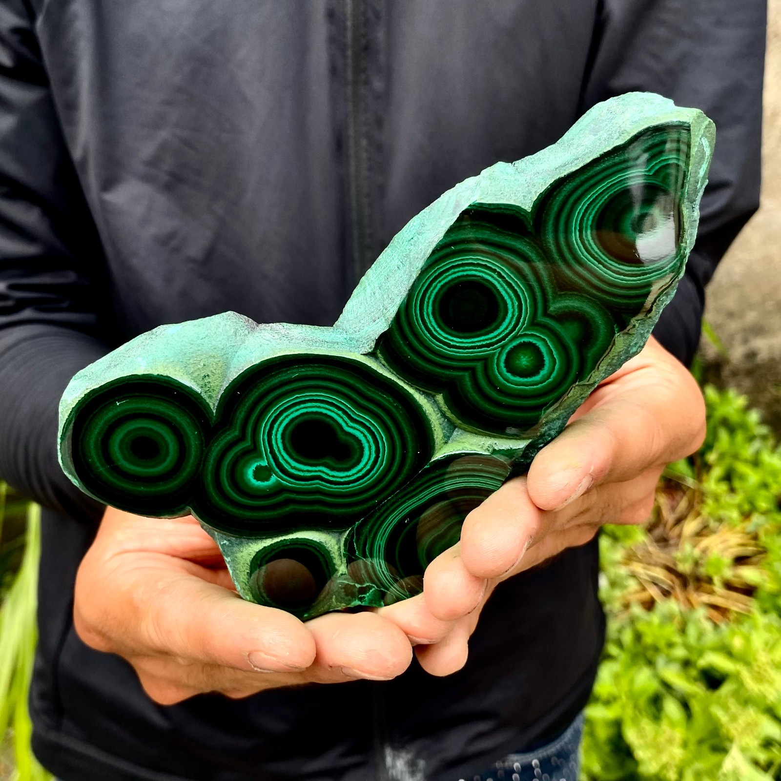 408G Natural malachite slice quartz crystal luster mineral specimen