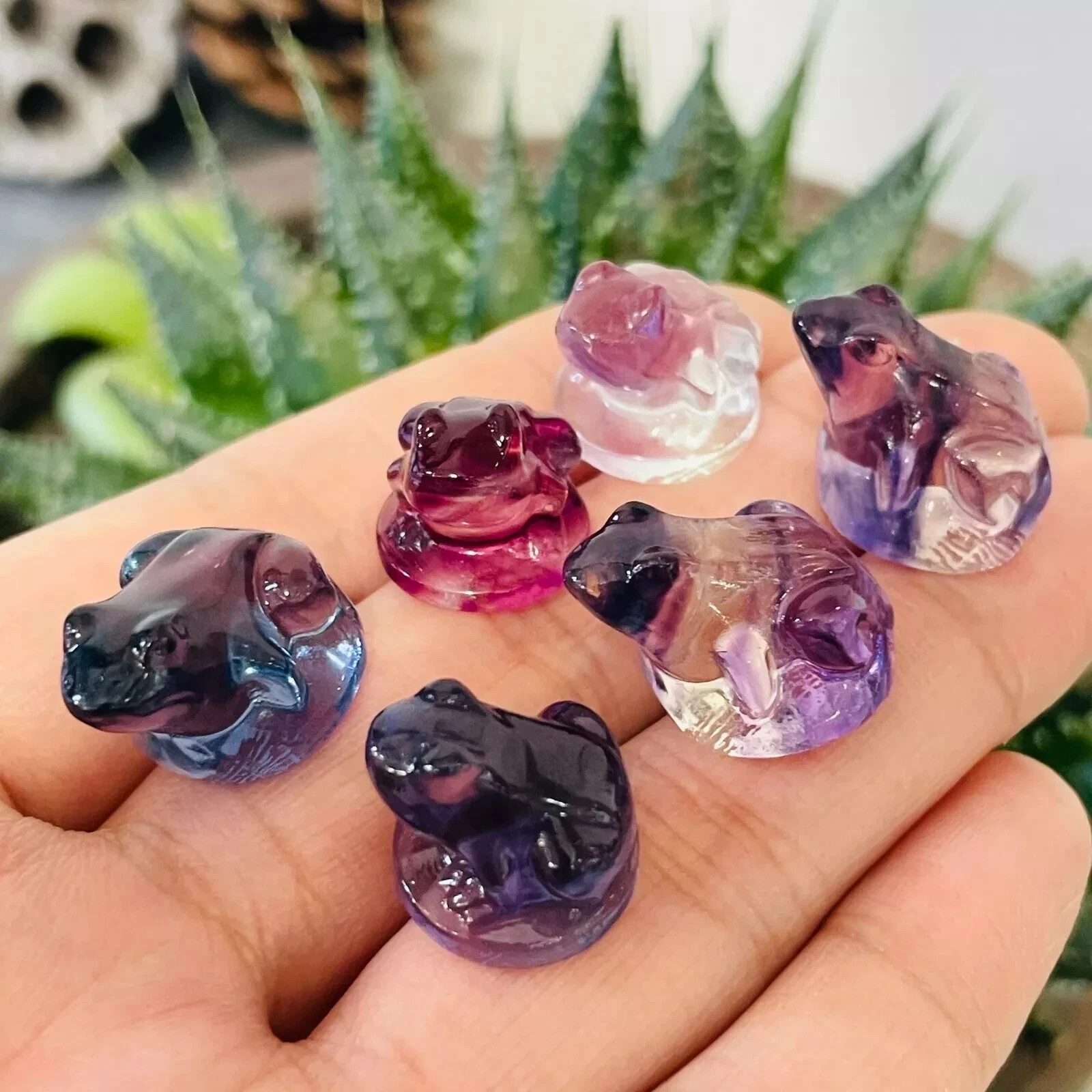 5pc Natural fluorite Carved mini cat crystal quartz crystal reiki healing decor
