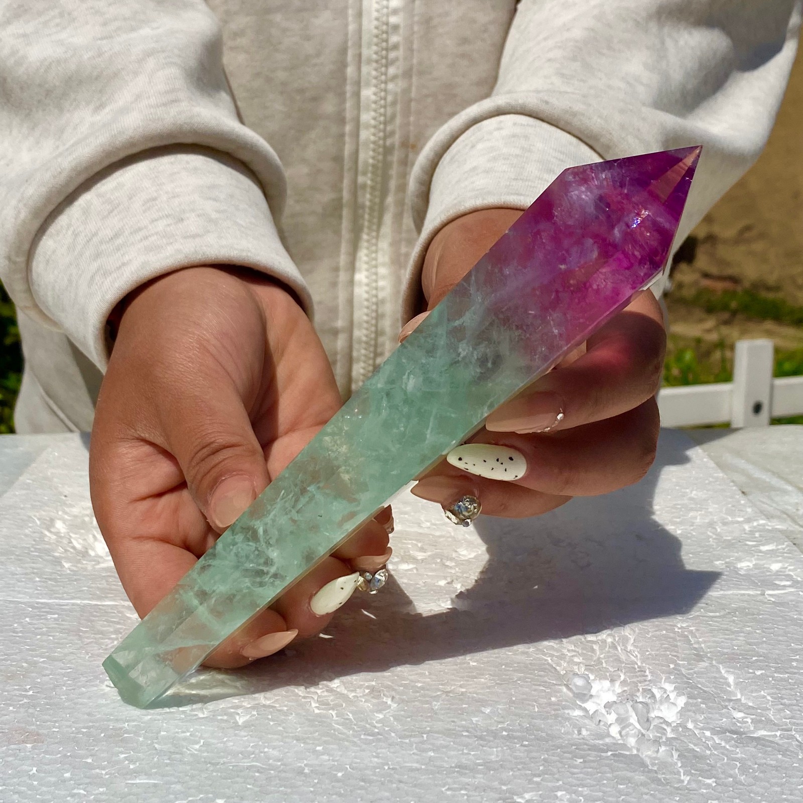 311G Top natural rainbow fluorite scepter crystal healing