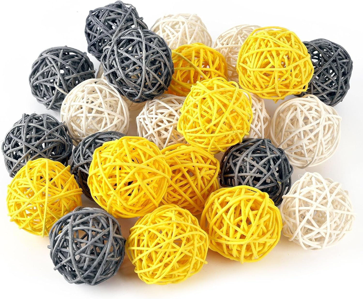 24PCS Yellow Decorative Balls for Bowl Centerpiece, 2 Inch Rattan Bowl Fillers –