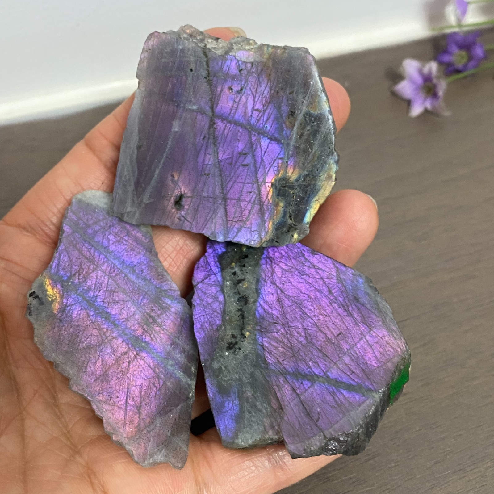 131g 3Pcs Top Labradorite Crystal Stone Rough Mineral Specimen Healing