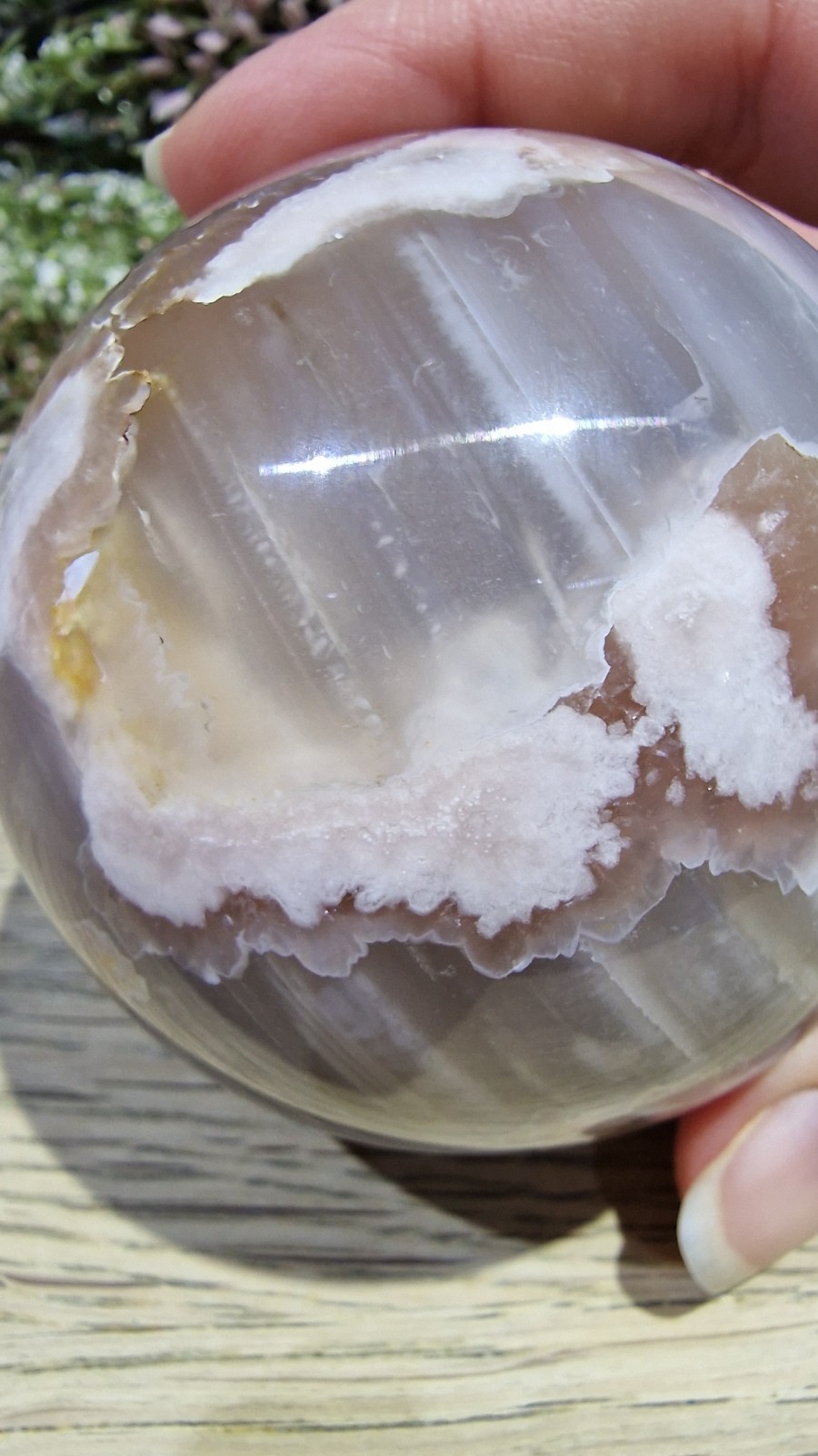Flower Agate Crystal Sphere 537g 73mm UV Reactive Free Stand