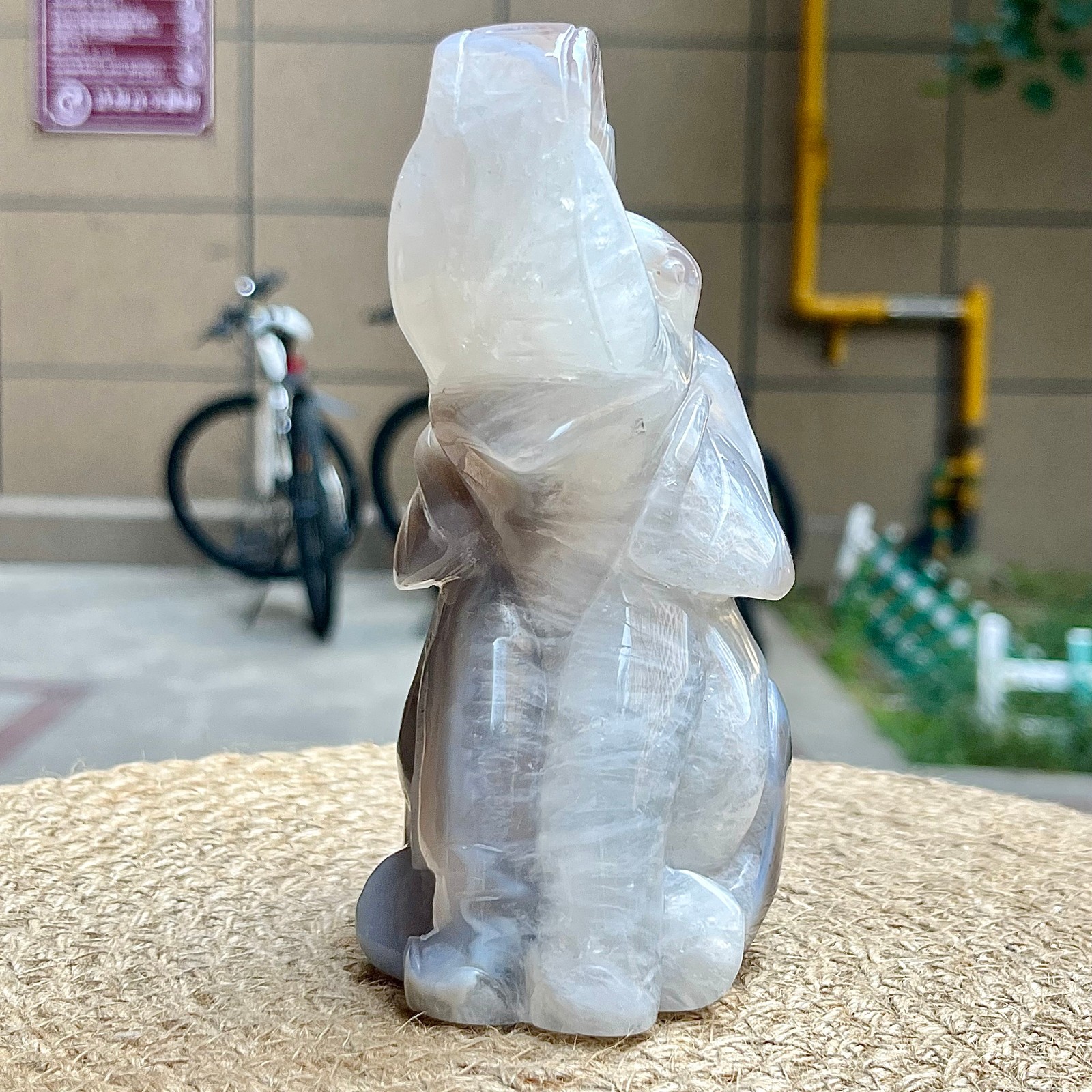 754 g Crystal Agate Elephant Carving Birthday Gift Animal Sculpture Decor