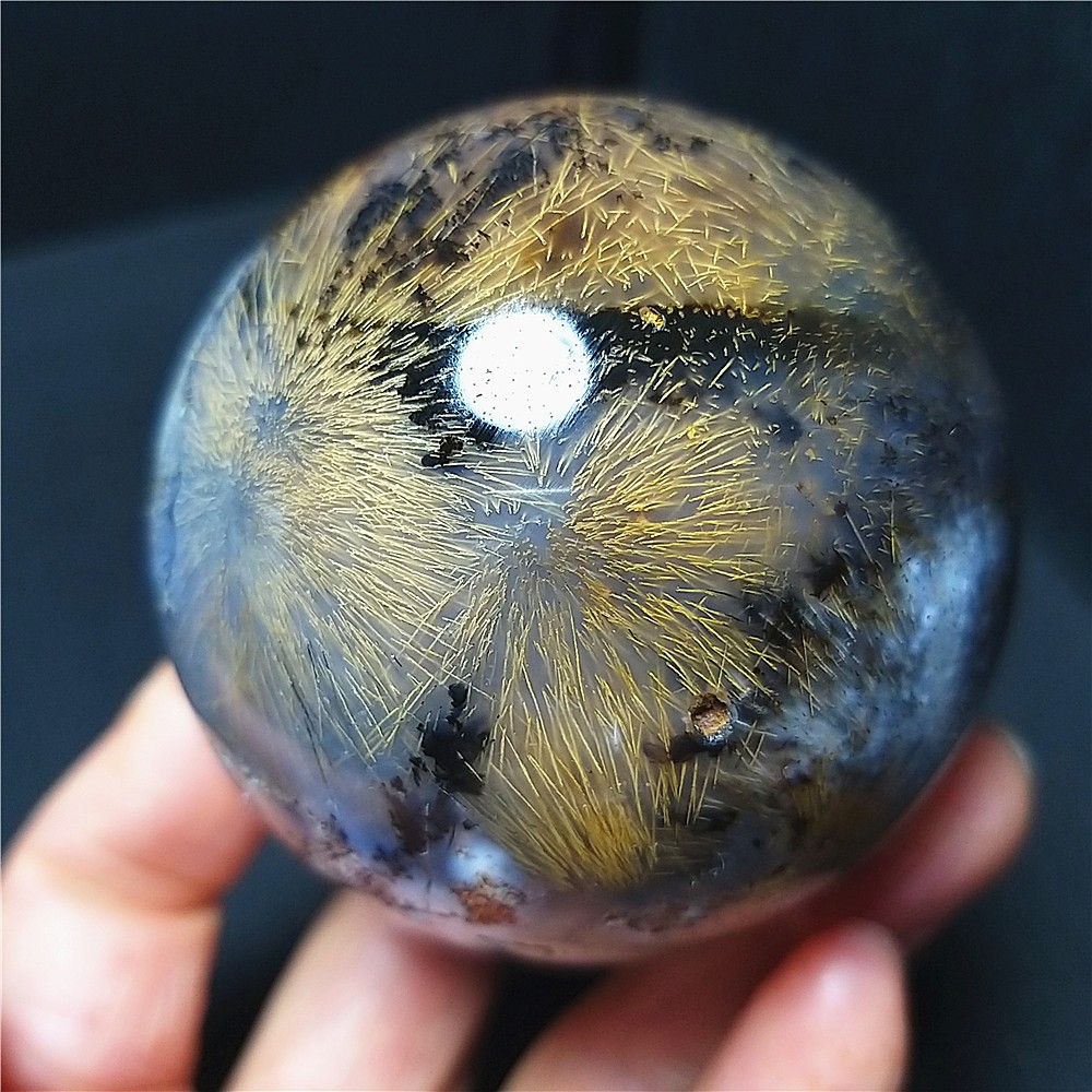 RARE 297.5g Natural Golden Hair Rutilated Agate Crystal Sphere Healing A4888