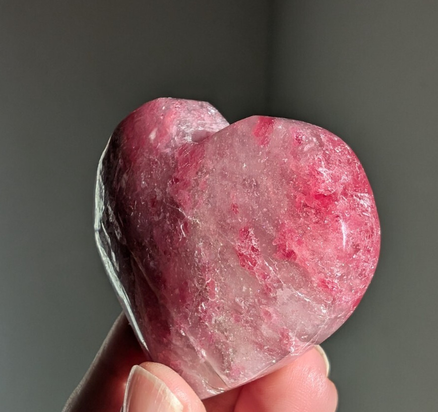 Pink Rhodonite Heart Carving Crystal Chakra Gemstone Mineral