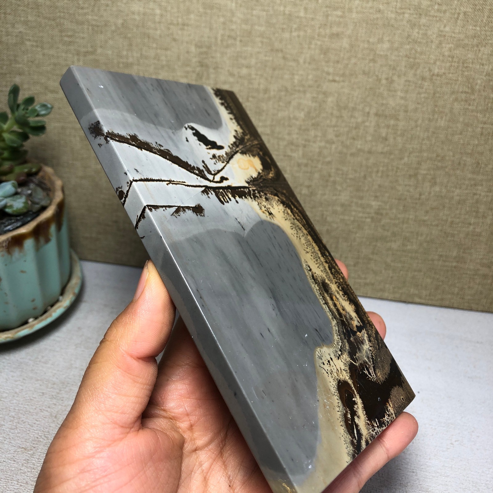 Natural Chinese painting stone crystal ornaments pictographic landscape A5053