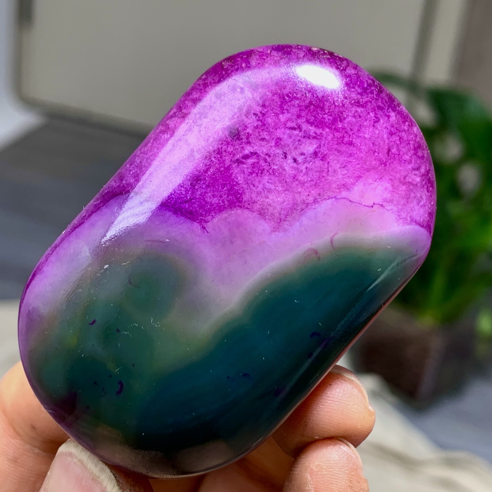 85G Natural colorful agate stripe Crystal mineral oval-shaped form*