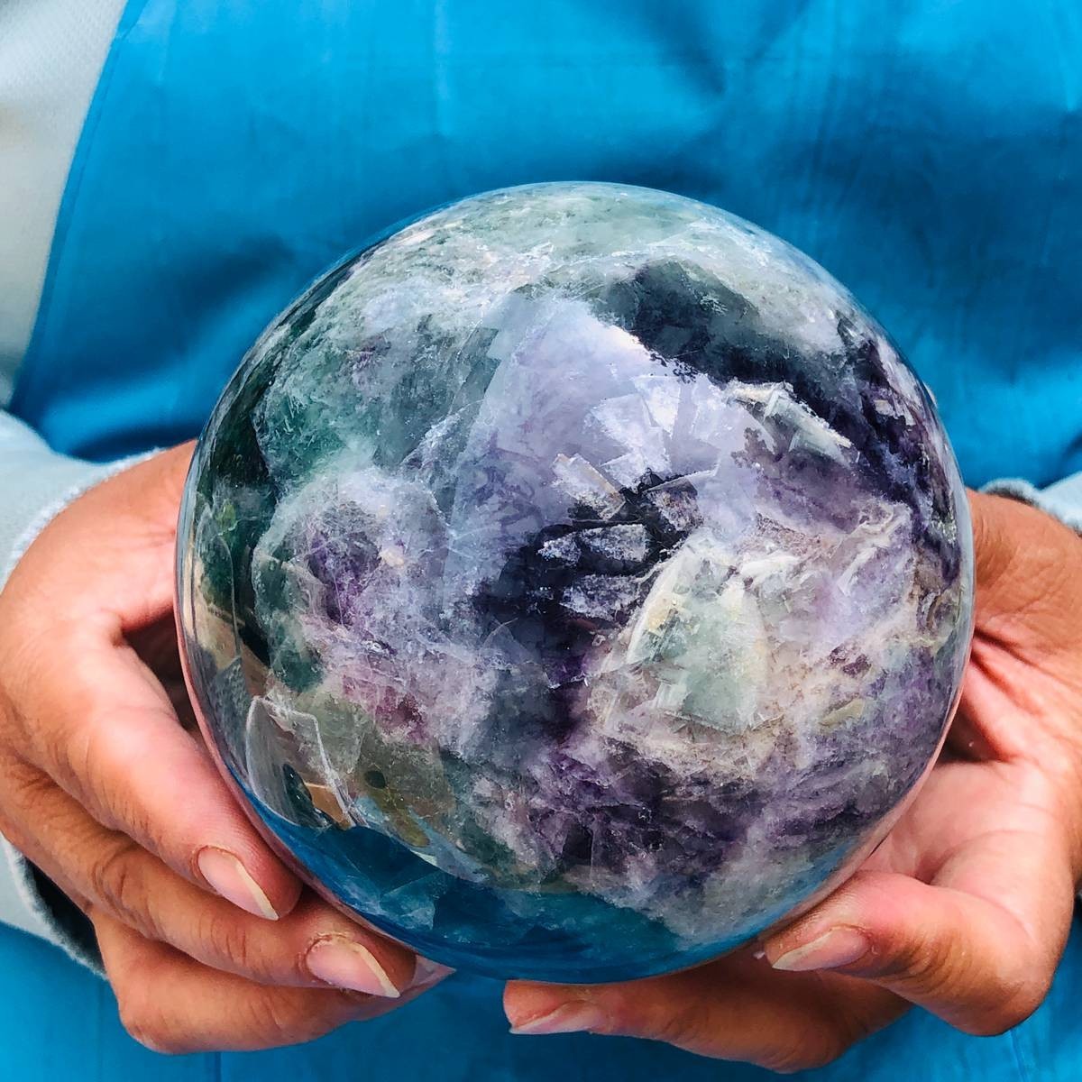 4.44LB Large Natural Fluorite Sphere Quartz Crystal Ball Energy Healing Stone
