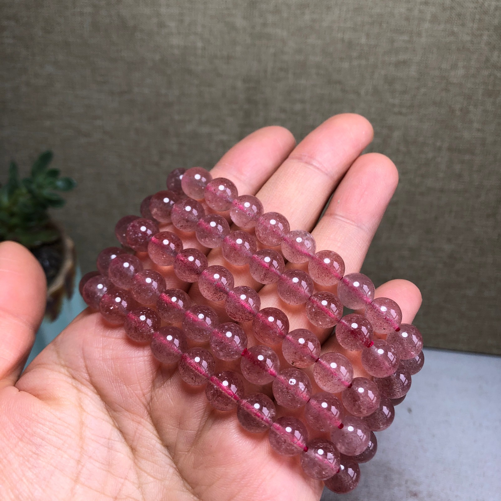 5Pcs Natural Polish red strawberry quartz bracelets ball sphere 8mm A6169