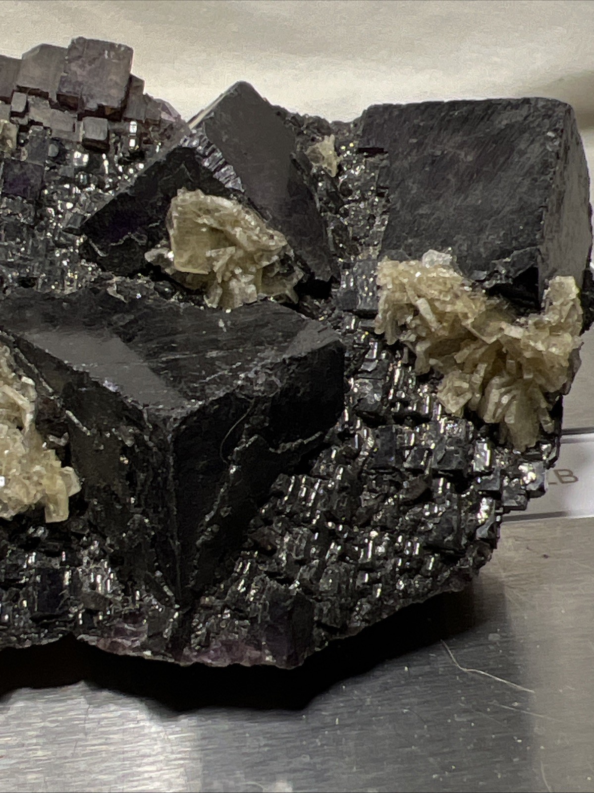 Purple / Black BEAUTIFUL Florite W/ Calcite Clusters. Perfect Cube Formations