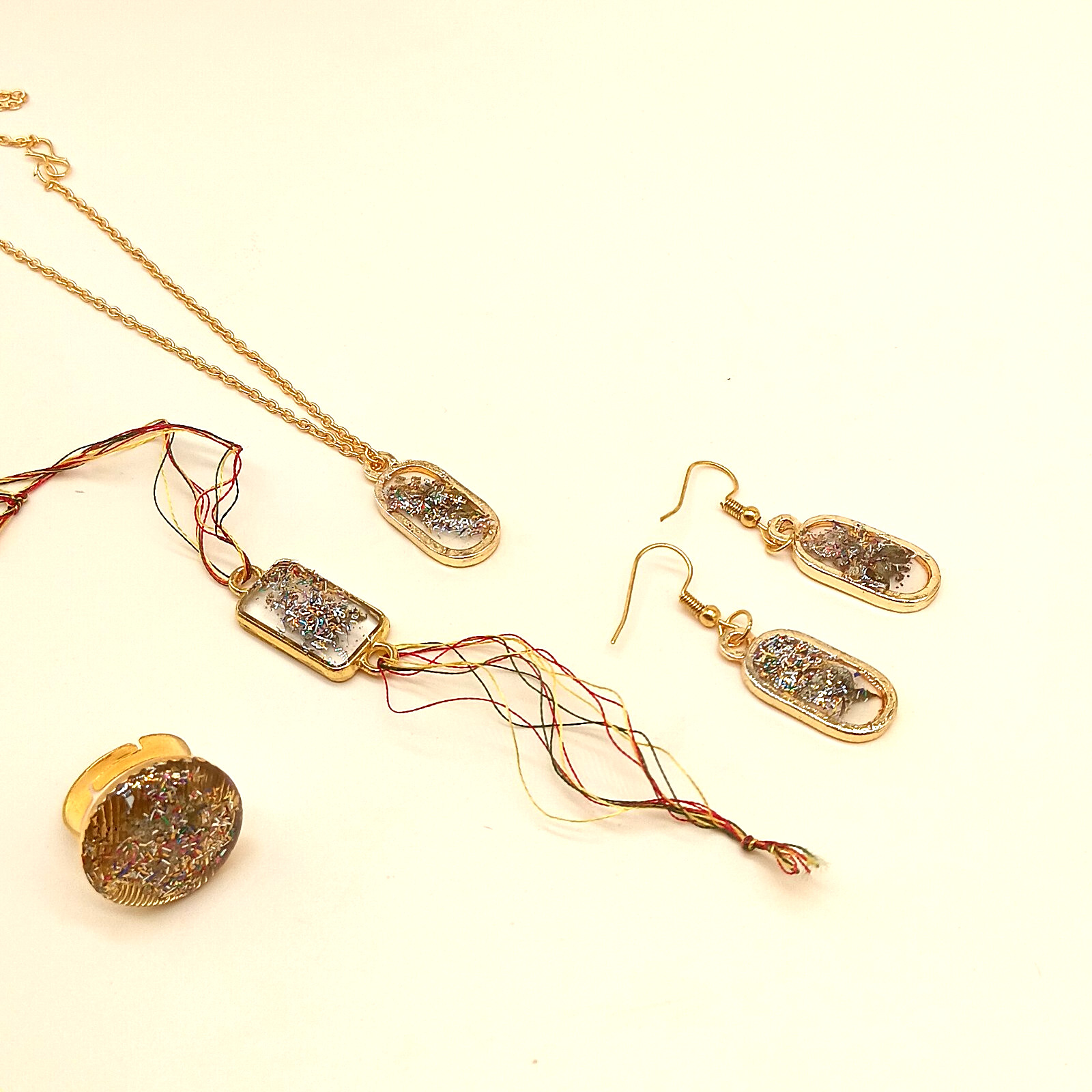 Glittering Botanical Resin Jewelry Set