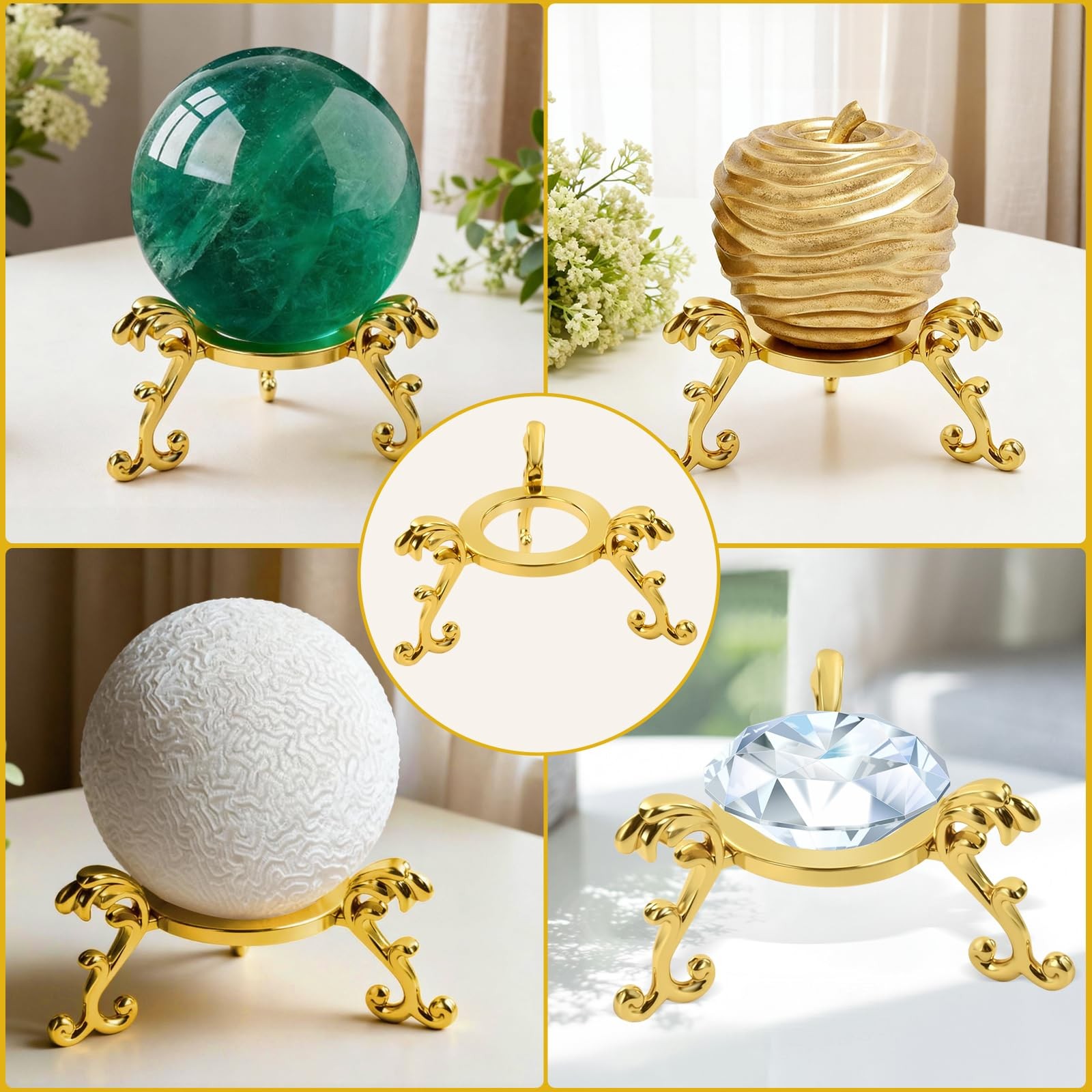 ​ 10Pcs Gold Crystal Stands, Gold Sphere Display Holder for 40mm-80mm Crystal…
