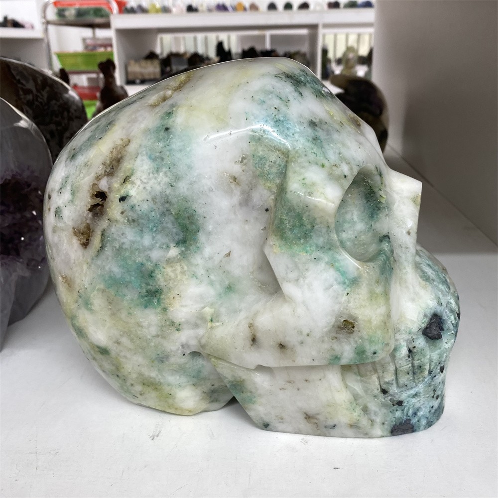 Customized Random1pc 24.9LB 8.4″ Large Phoenix Stobe/Chrysocolla Skull Crystal