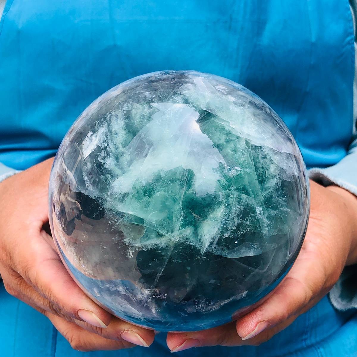 5.34LB Large Natural Fluorite Sphere Quartz Crystal Ball Energy Healing Stone