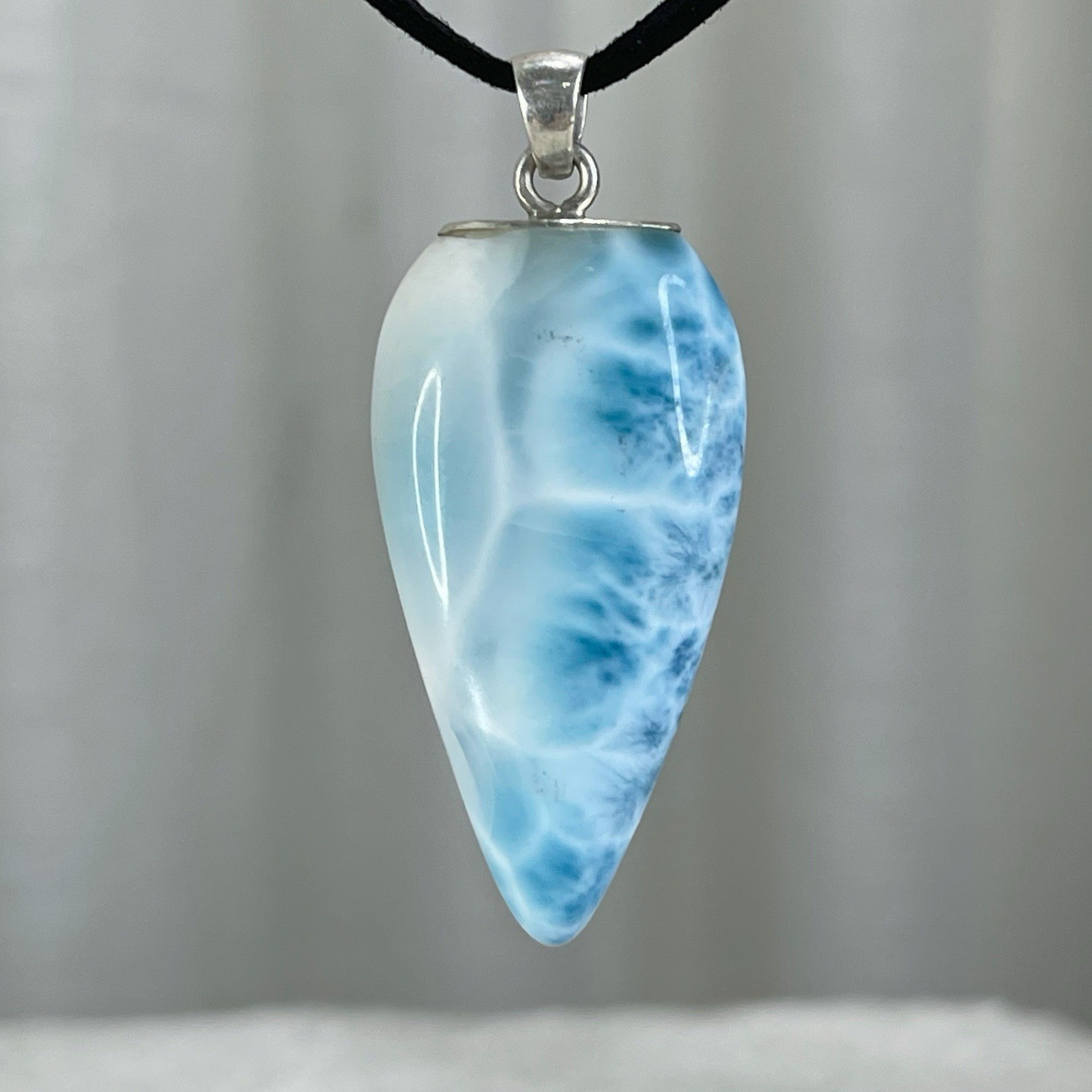 19g Larimar Necklace, Handcrafted Sterling Silver Pendant, Dominican Jewelry,