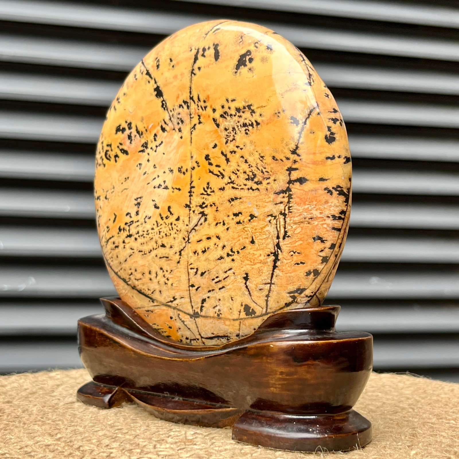 840 g Landscape Stone Art Anniversary Gift Display w/ Wood Decor