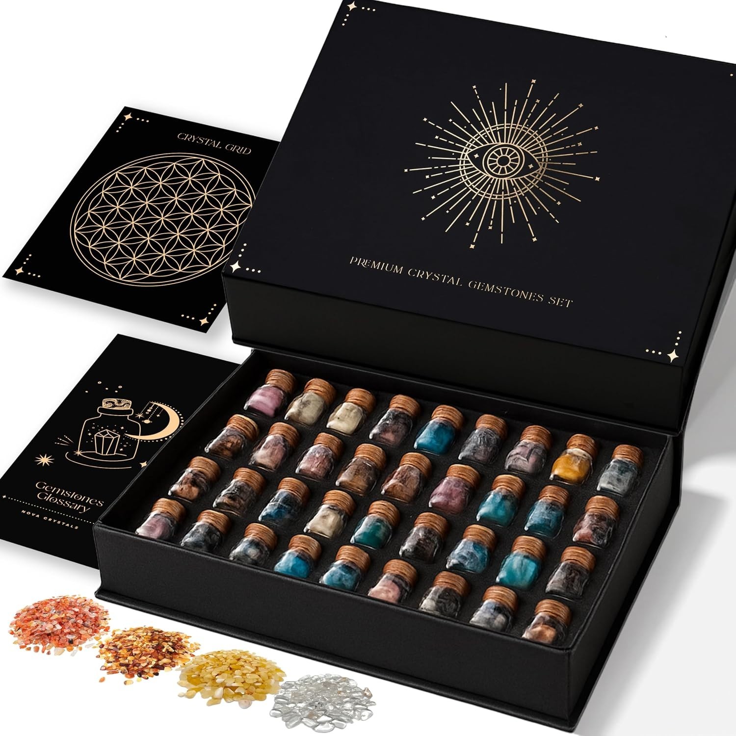 Enchanting Crystal Variety Pack | 50 Healing Stones & Crystal Grid for Beginners