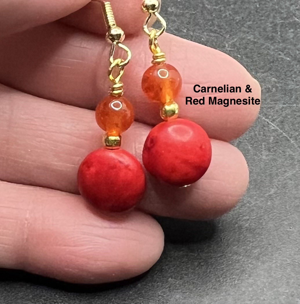 Carnelian & Red Magnesite Genuine Stone Handmade Earrings