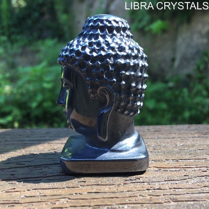 Hematite Buddha Head Carving Polished Crystal Statue Figurine Zen Mediation 2.5″