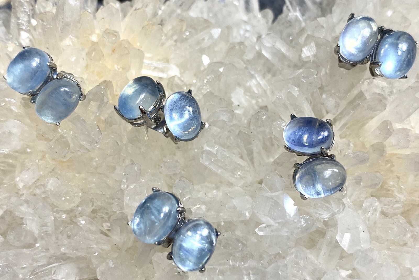 Wholesale Lot 5 Pairs Natural Aquamarine Sterling Silver 925 Studs 6x8mm