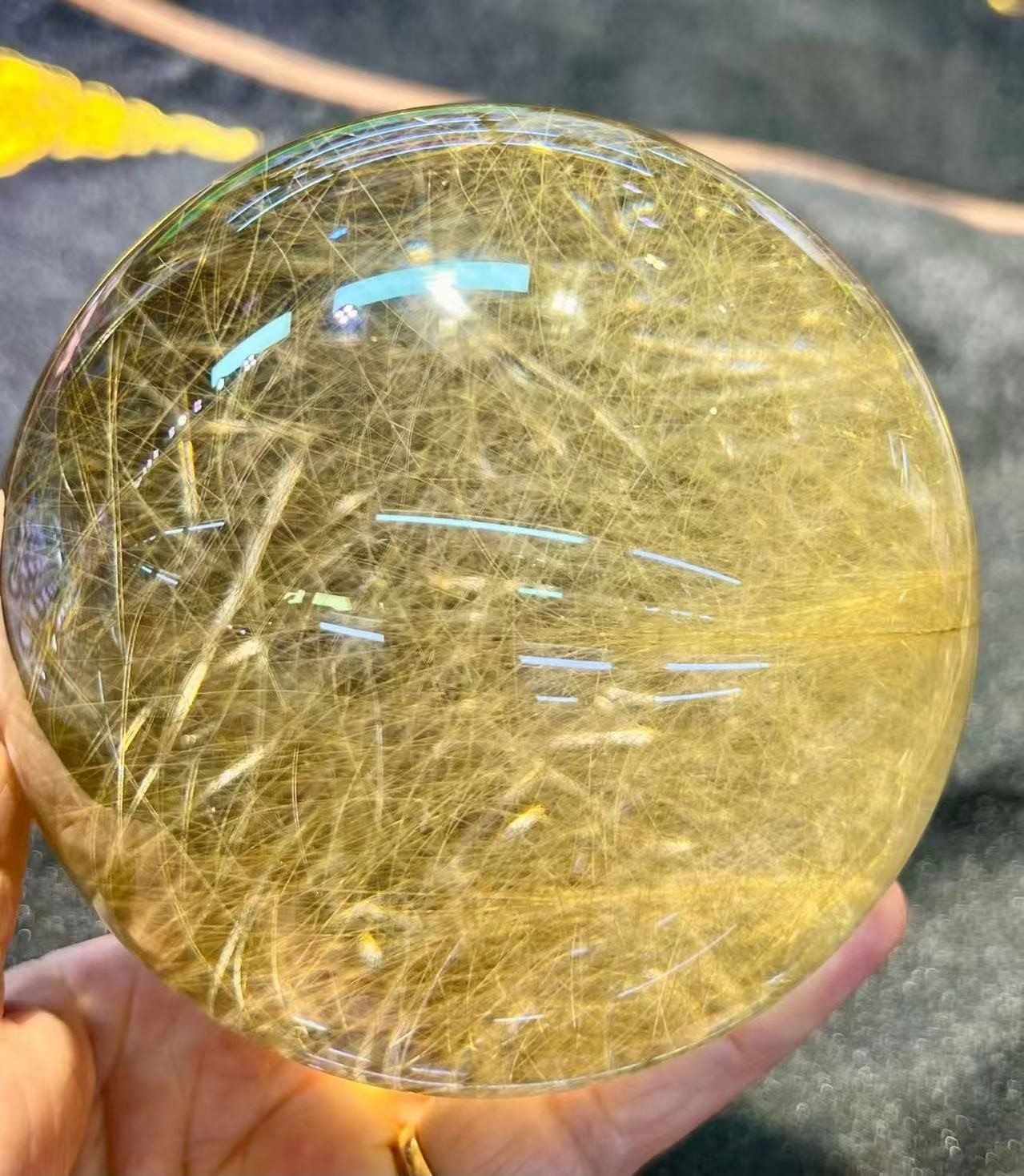 100mm Eye-Clean Natural Rutilated Quartz Sphere Rutile Crystal Ball Healing