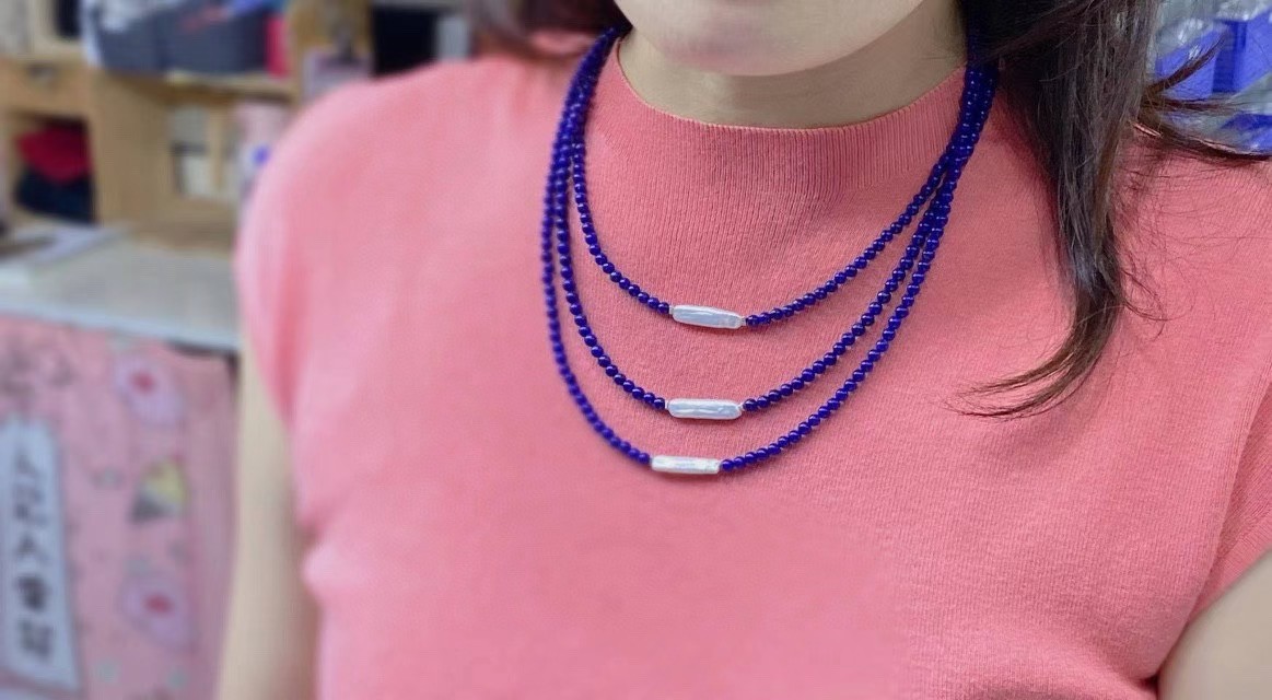 Dainty 925 Silver Baroque Lapis Necklace Healing Crystal Choker Chain For Ladies