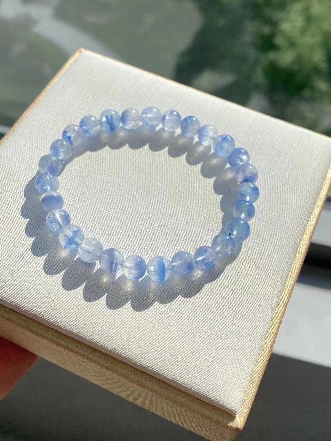 Natural Blue Dumortierite Quartz Rutilated Hair Round Beads Bracelet 7mm AAAAA