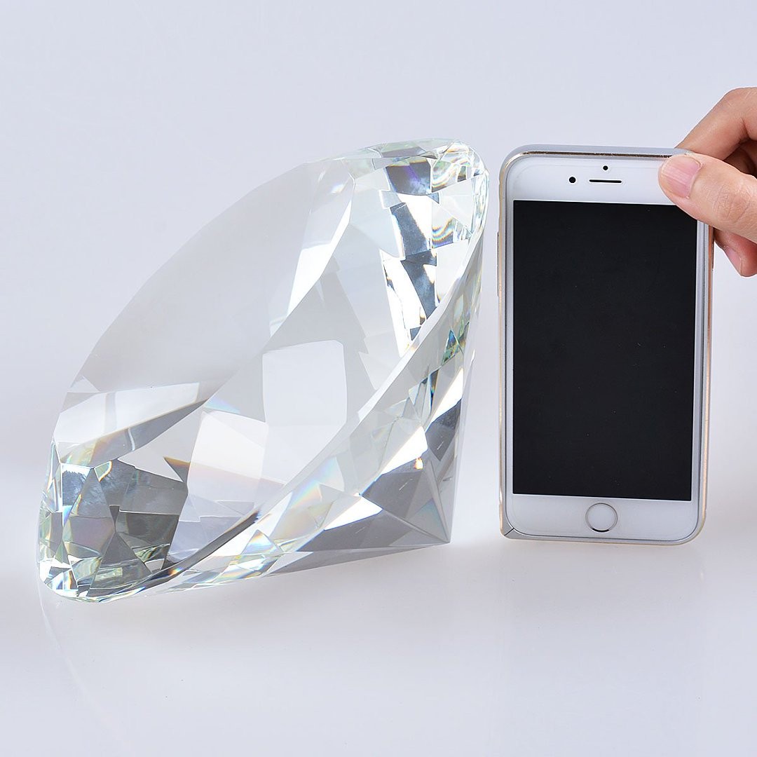 LONGWIN 200MM Color Crystal Diamond Glass Paperweight Wedding Decor Free Stand