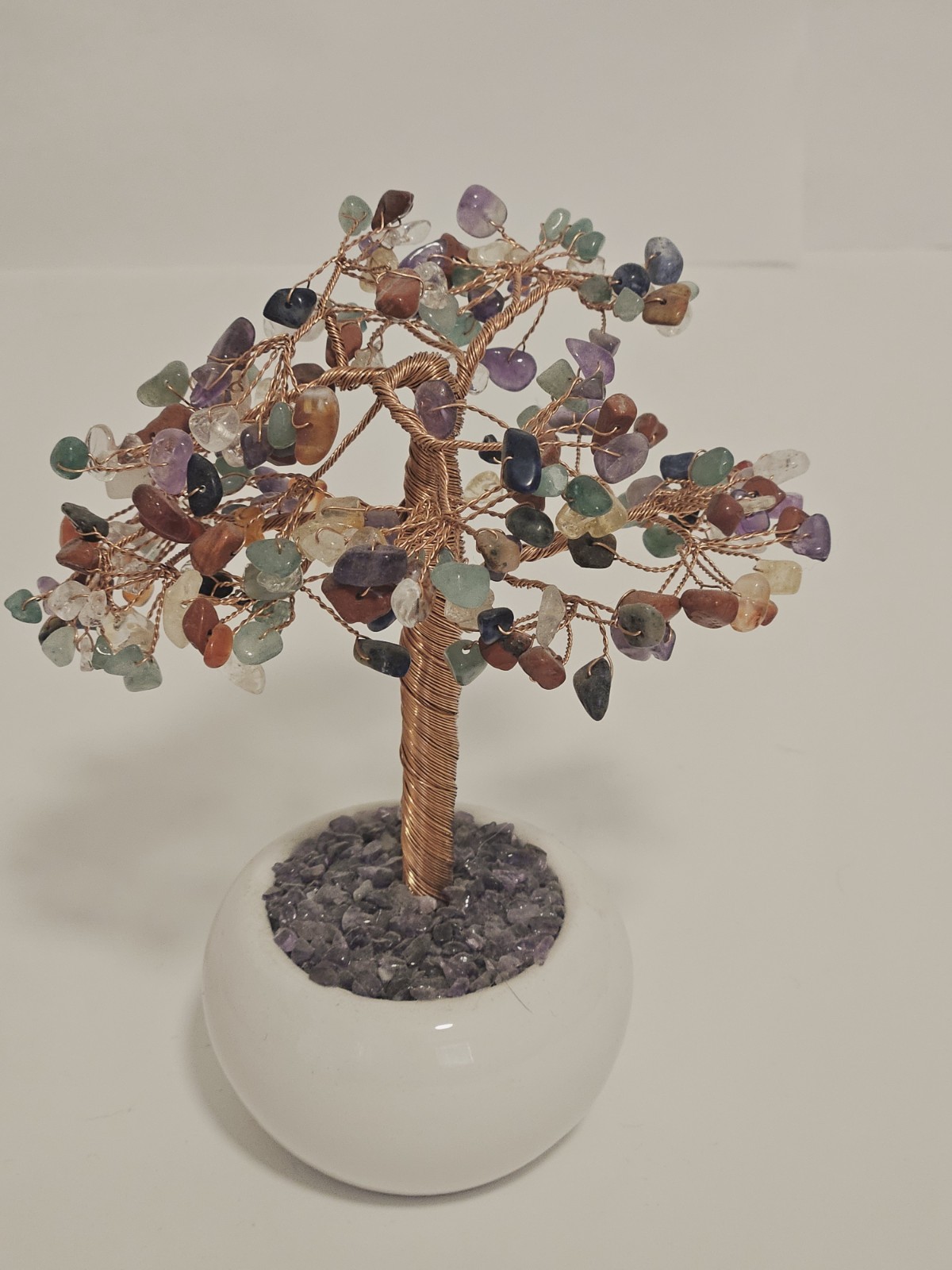 Gemstone Tree Sculpture + Jewelry Box Filled with Polished Stones–Decorative Set