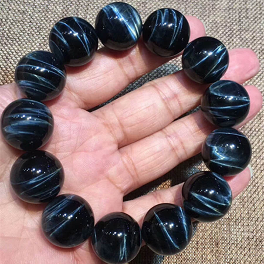 Genuine Natural Hawk Eye Gemstone Round Beads Bracelet AAAA 18mmAAAAA