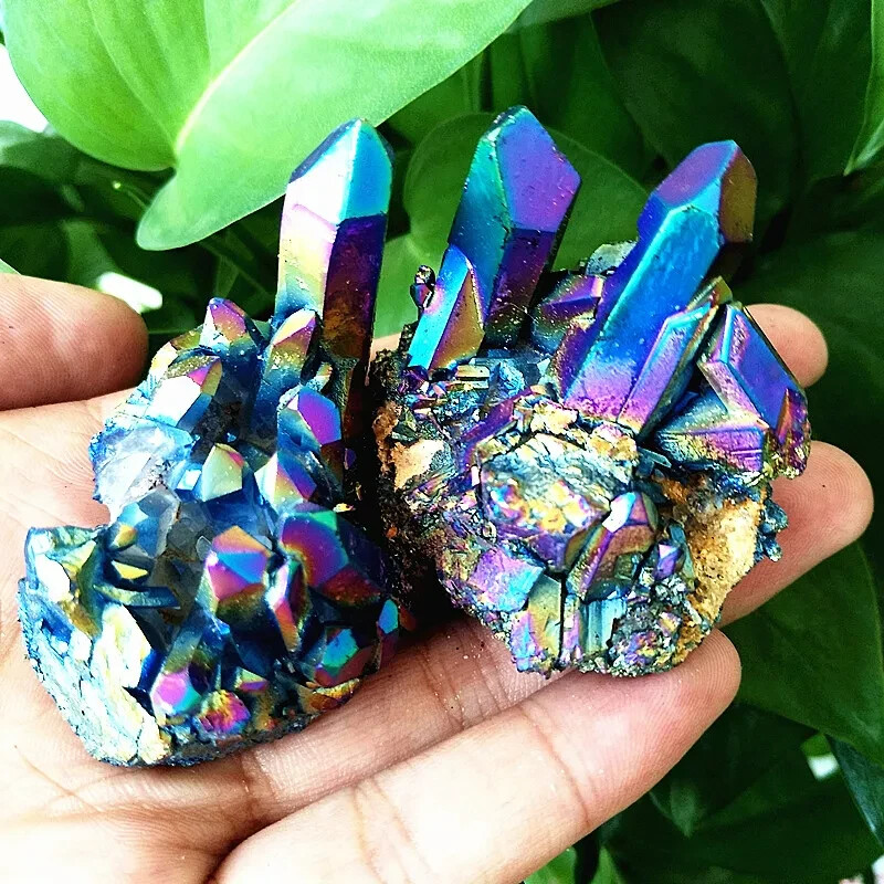 Natural Quartz Crystal Rainbow Titanium Cluster Mineral Specimen Reiki Healing