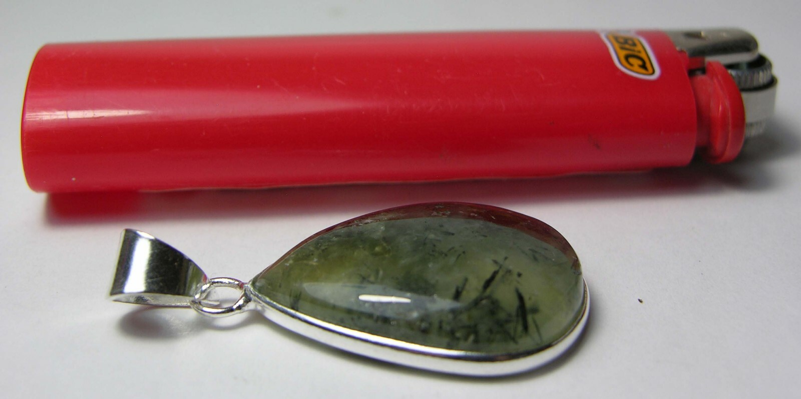 #5 India 100% Natural 47.80ct Tourmaline Prehnite Cabochon Pendant 9.50g 31mm