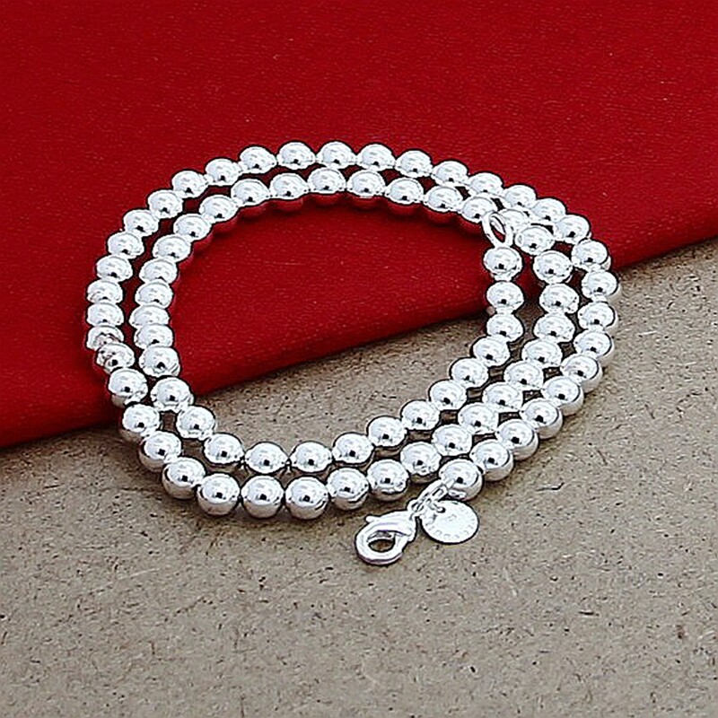Elegant Silver 6mm Smooth Beads Ball Chain Necklace Chain