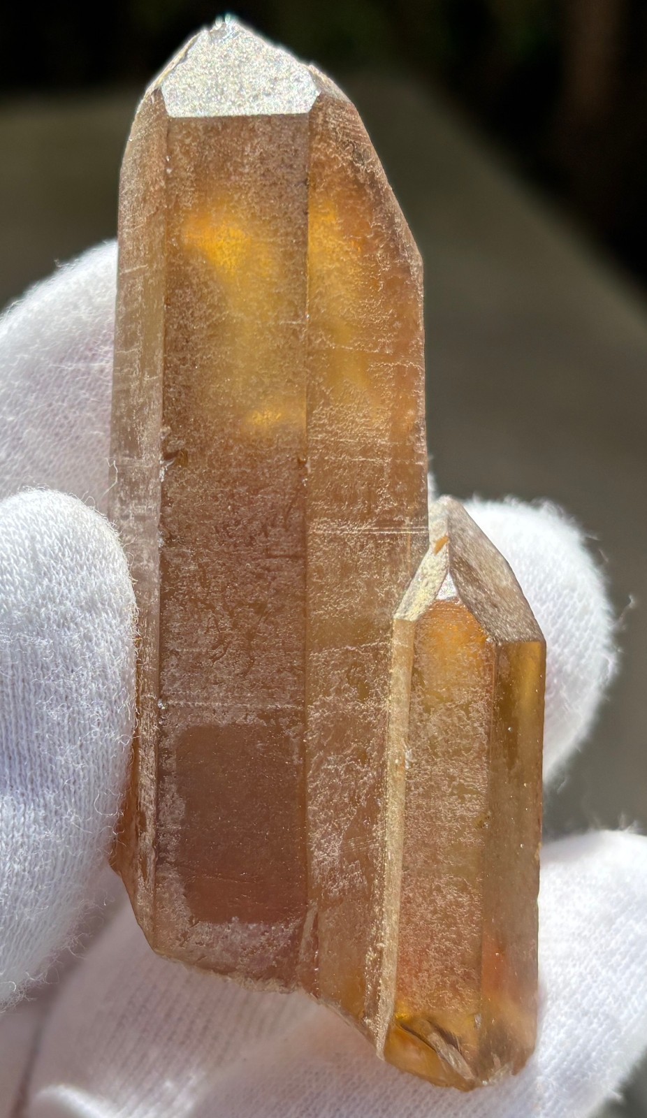 117g LOT REAL AUTHENTIC CITRINE & WATERCLEAR QUARTZ DT POINTS TWIN POINTED POINT
