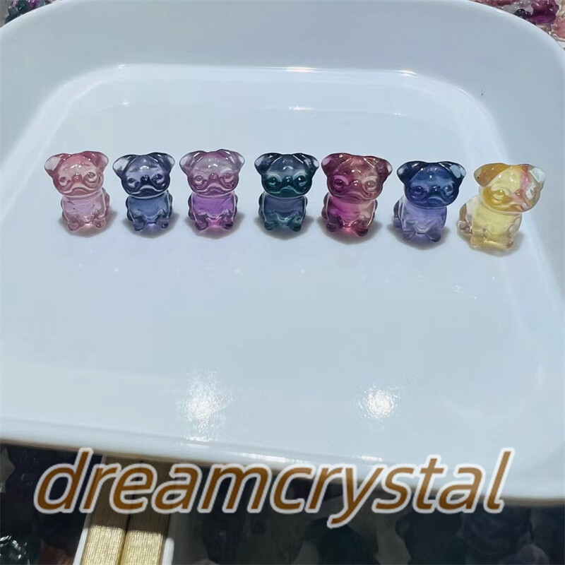 100pc Random Natural Fluorite Crystal Skull Mini Carved Dog Skull Quartz Reiki