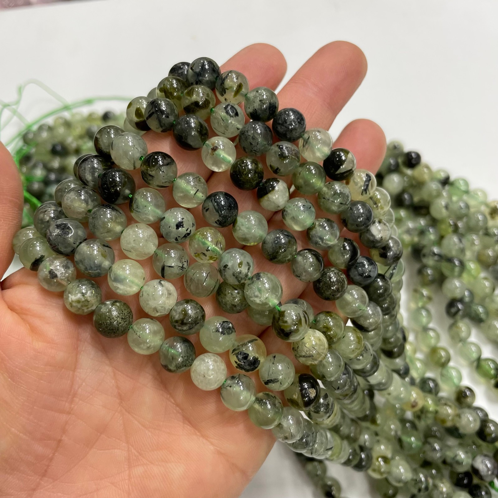 8mm Green agate round bead crystal string, 1 strand #20