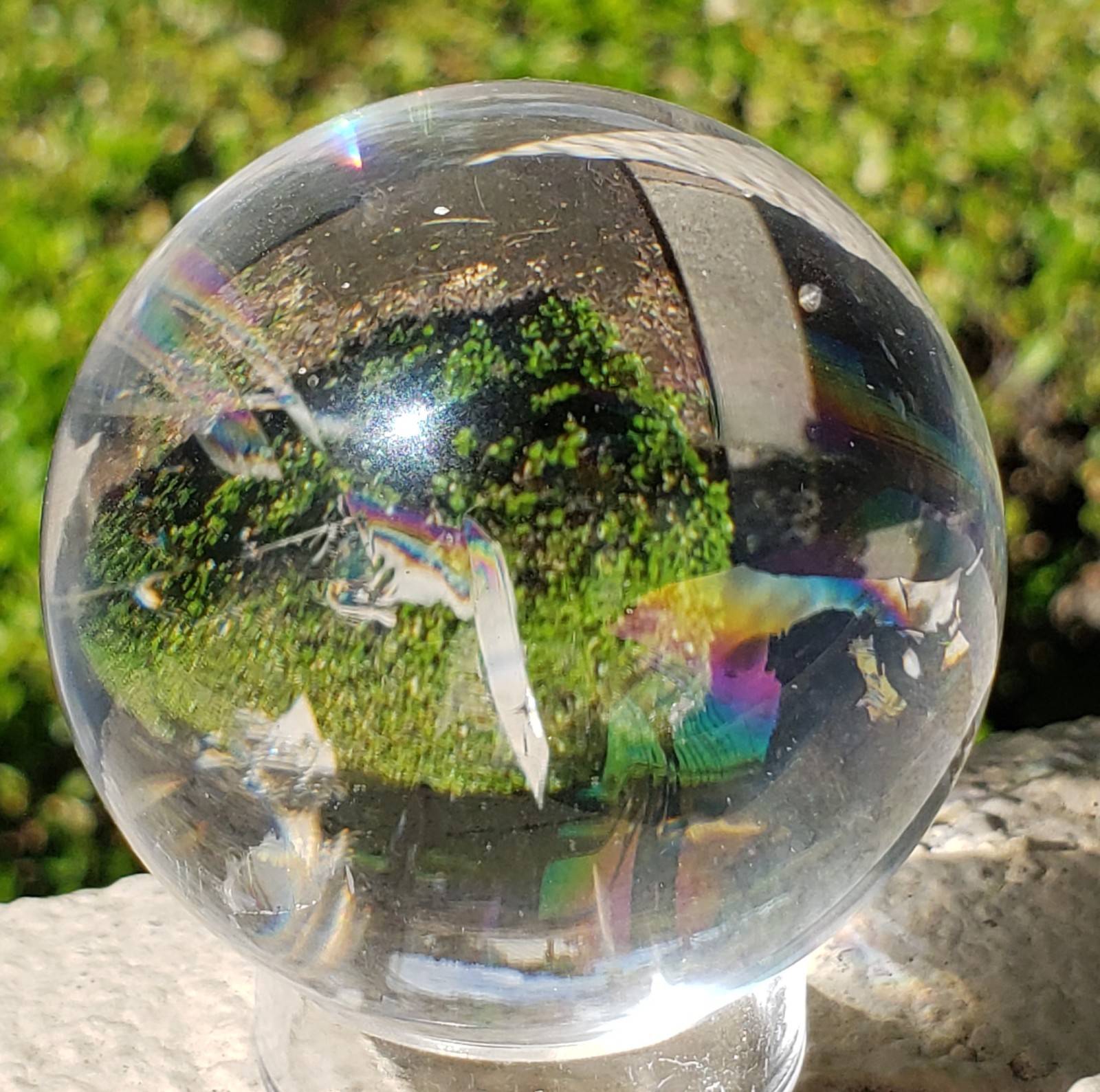 2″ Natural Brazilian Clear Crystal Quartz Sphere Orb Ball Portal Rainbow, 190g